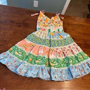 Beautiful WildFlowers peach green blue floral rainbow patch dress size 14